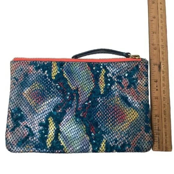Anthropologie Embroidered Snake Printed Clutch Multicolored Purse Handbag - Picture 5 of 6